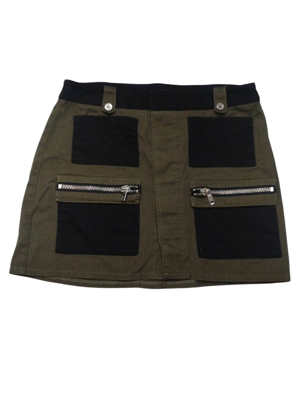 POSTER GIRL Olive & Black Mini Skirt with Zip Pocket Accents SZ L